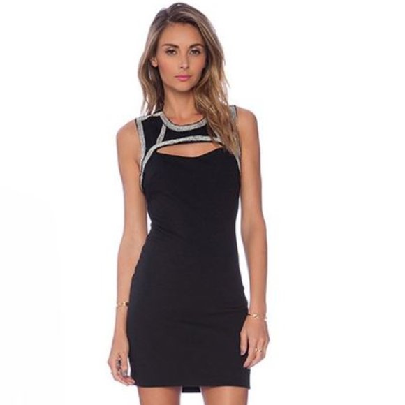 Eight Sixty Dresses & Skirts - Black Beaded Cutout Chest Bodycon Dress
